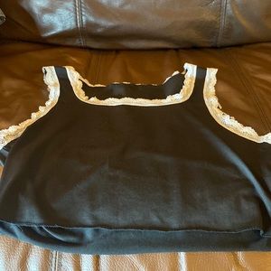 Black crop tank with white lace